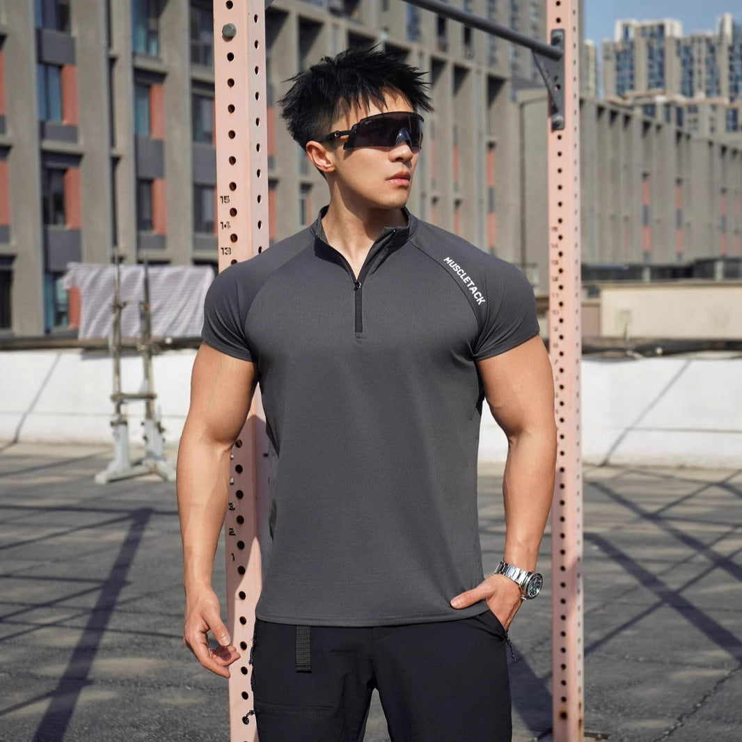 Sports Half Zipper Stand Collar T-shirt