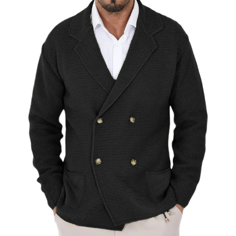 Cardigan Fallwinter Slim Lapel Double Breasted Sweater Black