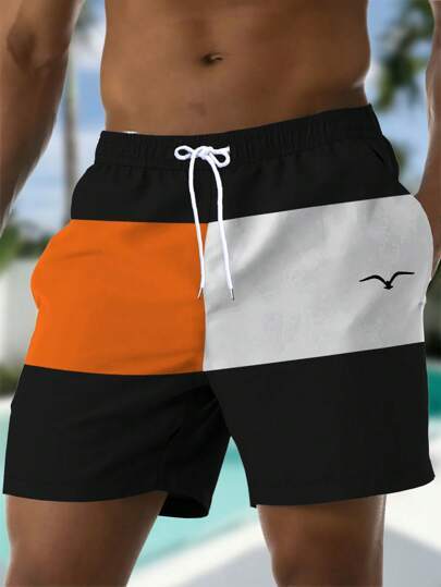 Waist Diagonal Pocket Casual Pants Orange White