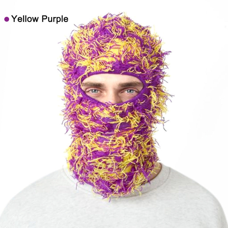 Balaclava Men And Women Funny Acrylic Knitted Purple Yellow Free Size