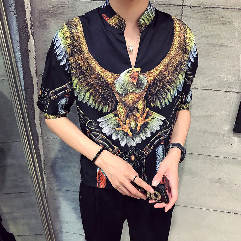 Casual Five-point Sleeve Shirt Sleeves Black