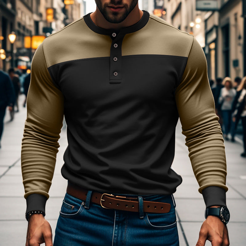 Slim Fit Commute Henley Shirt Upper Brown And Lower Black