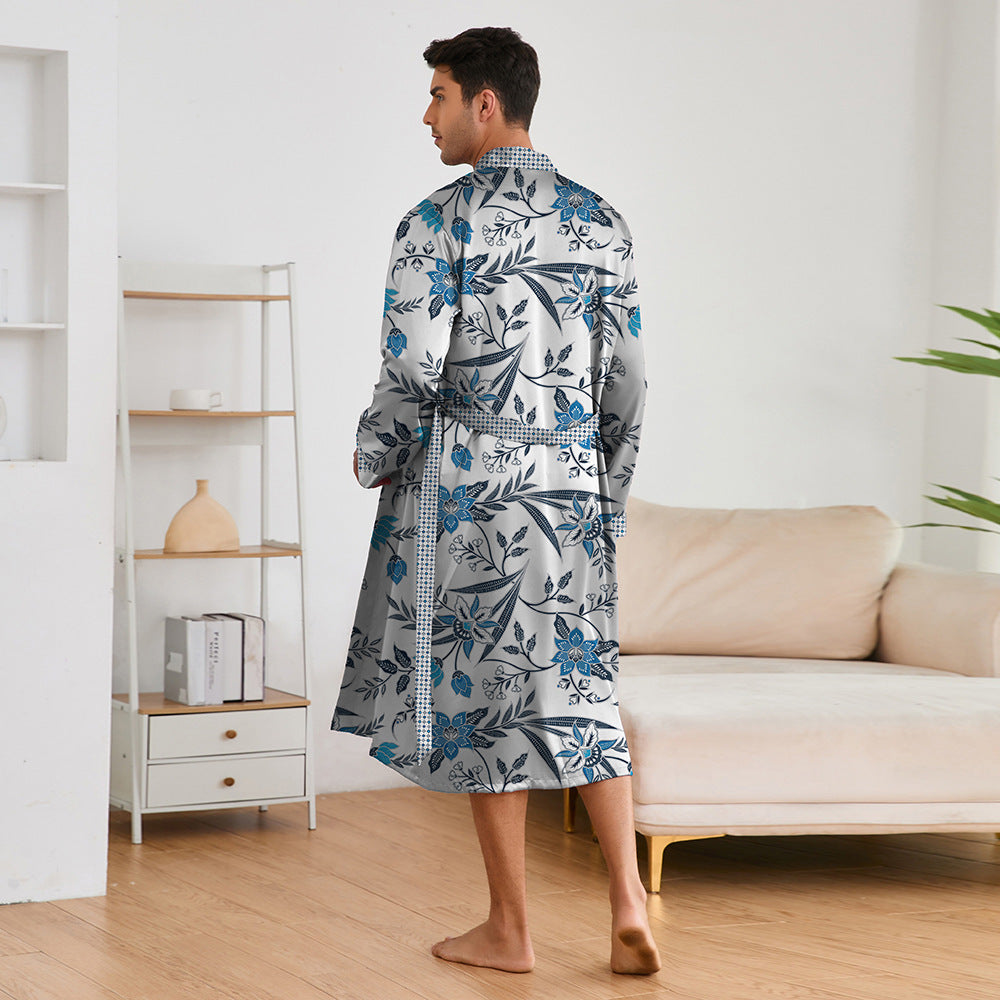 Printing Robes Long Sleeve Shorts Suit
