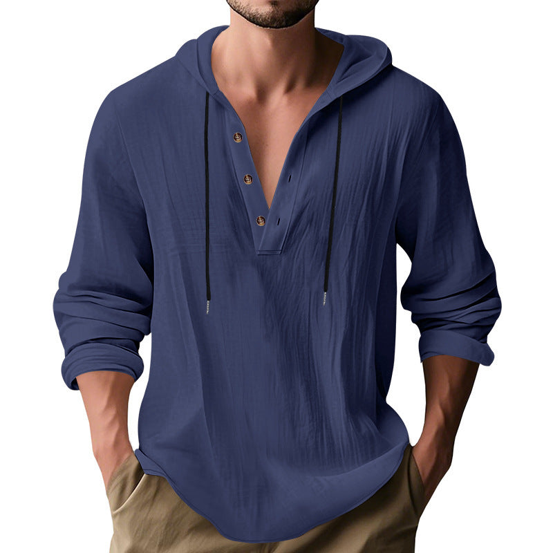 Hooded Casual Loose-fitting Sweater Navy Blue