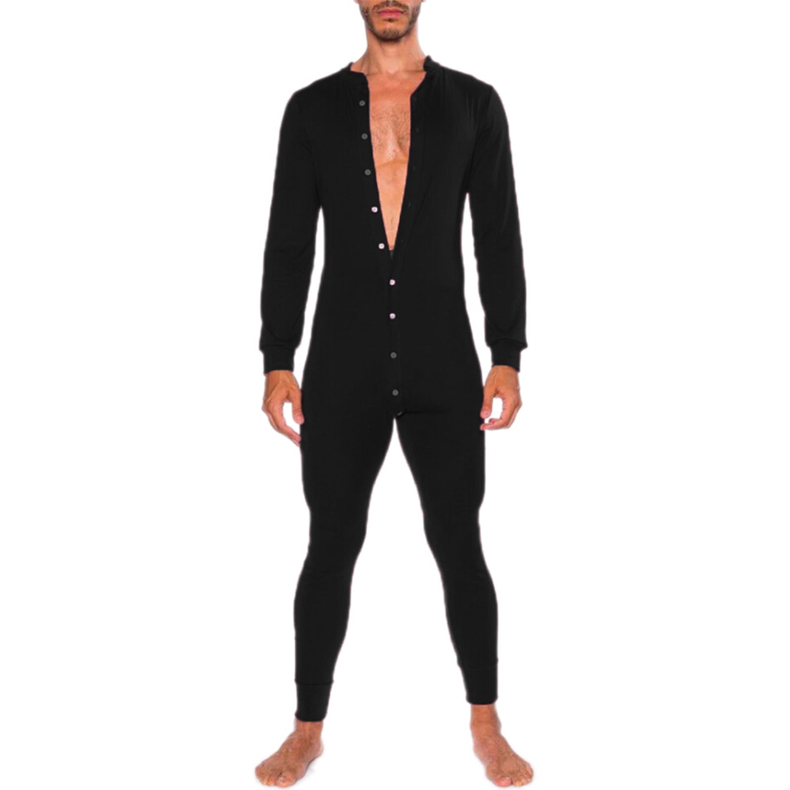 Solid Color Fashion Slim Fit Button Jumpsuit Black