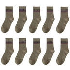 Mid-calf Academic Style Socks Army Green 10pairs