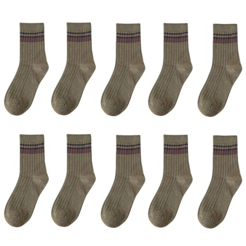 Mid-calf Academic Style Socks Army Green 10pairs