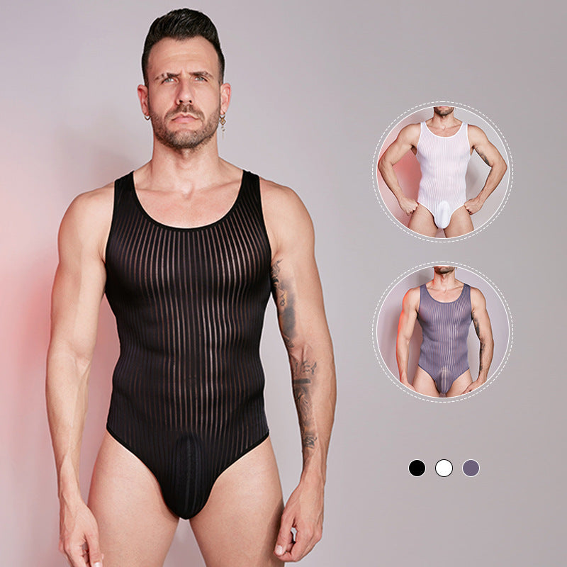 Elastic Vertical Bar Comfortable Fierce Men's One-piece