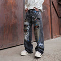 Street Graffiti Ripped Straight Jeans Black