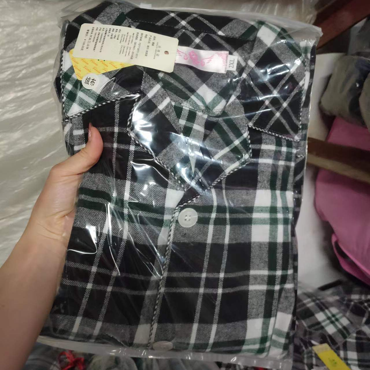 Warm Cloth Flannel Pajama Suit Green stripe