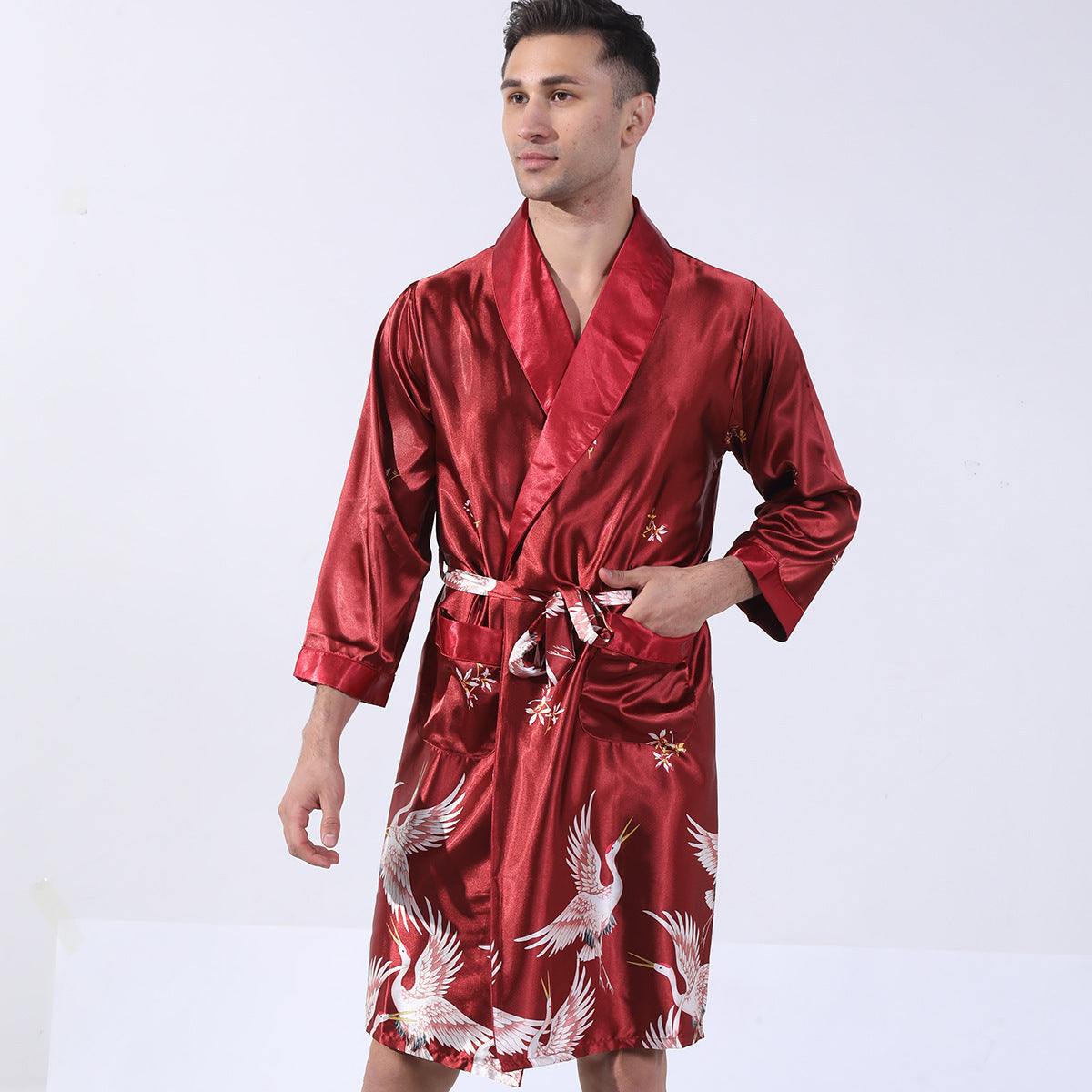 Silk Bathrobe Nightgown Red