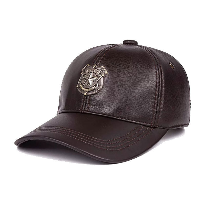 Sheepskin Leather Men's Hat Dark Brown Free Size