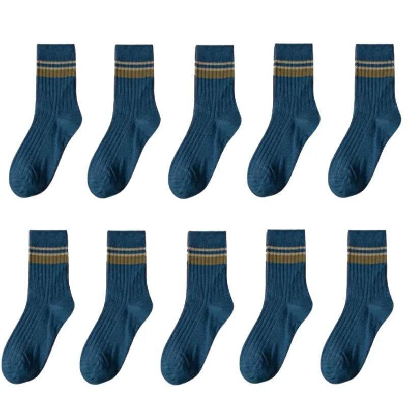 Mid-calf Academic Style Socks Lake Blue 10pairs