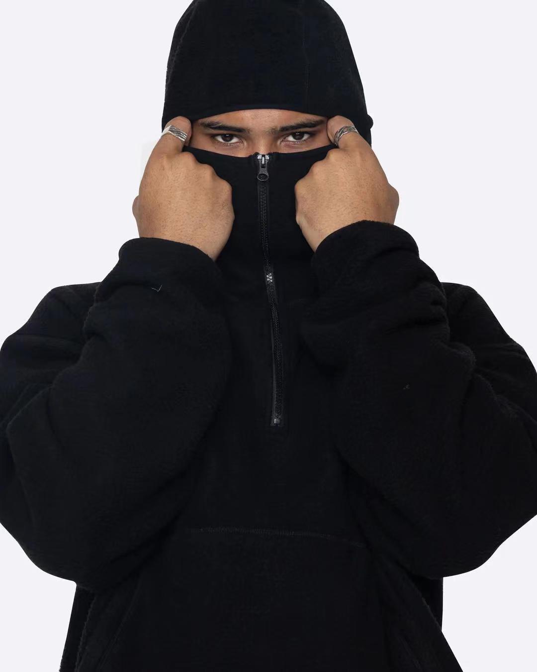 Trendy Casual Brushed Hoody Zipper Black
