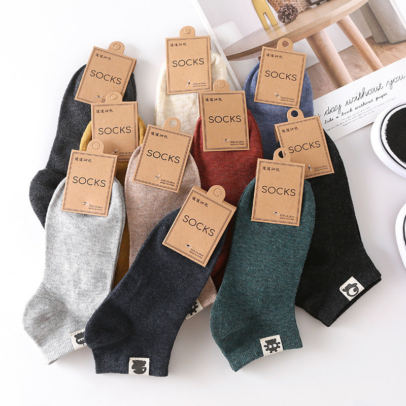 Retro Solid Color Low Waist Shallow Mouth Socks Ten color mix One size