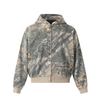 Printed Branches Camouflage Hooded Cardigan Sweater Coat Camouflage Green