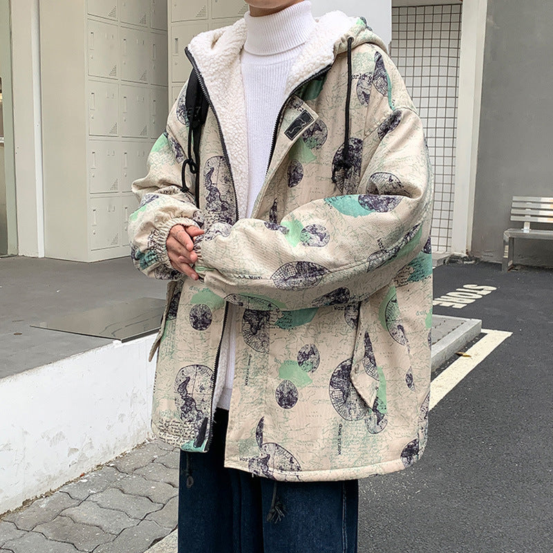 Casual Hip Hop Graffiti Cotton Coat Jacket White