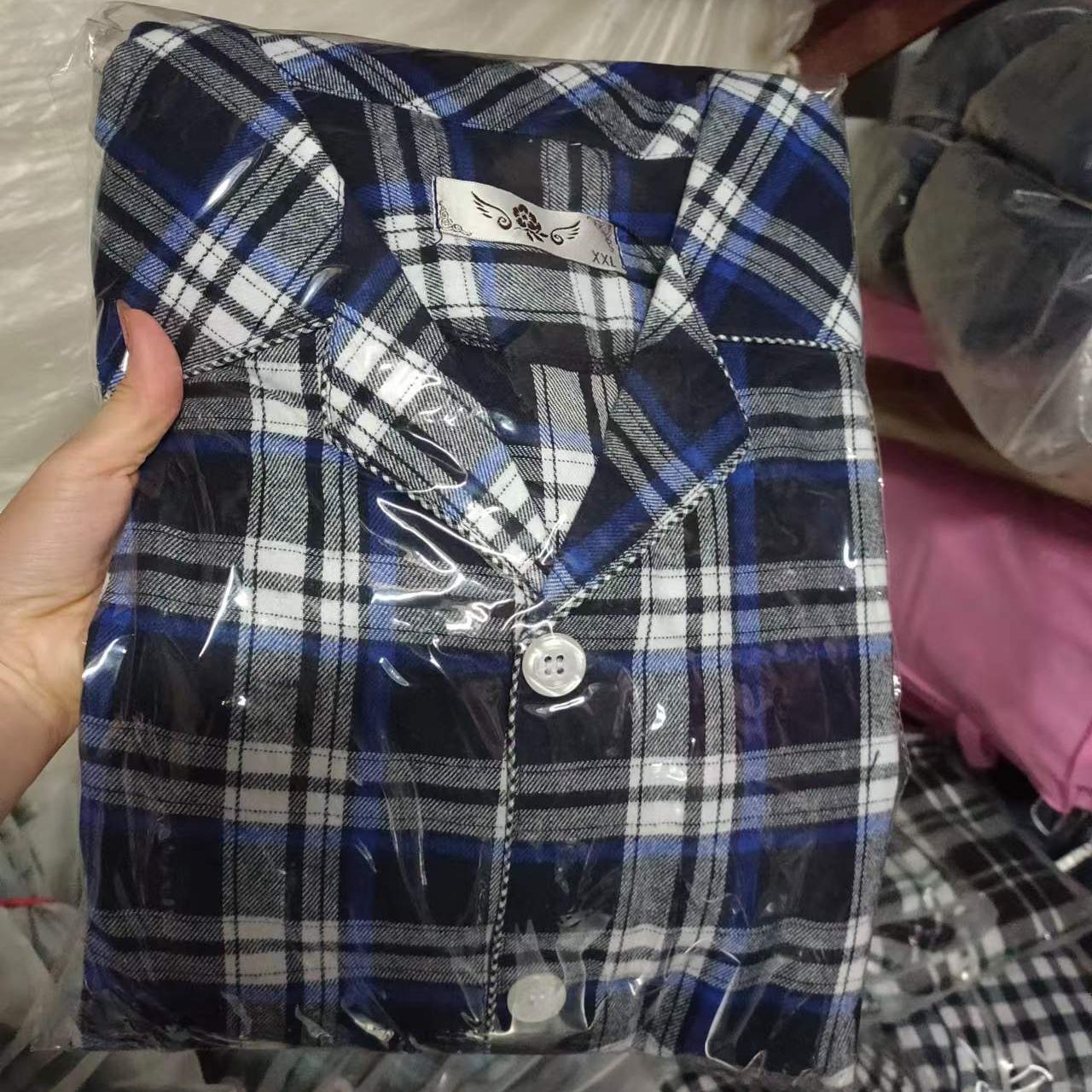 Warm Cloth Flannel Pajama Suit Big blue stripe