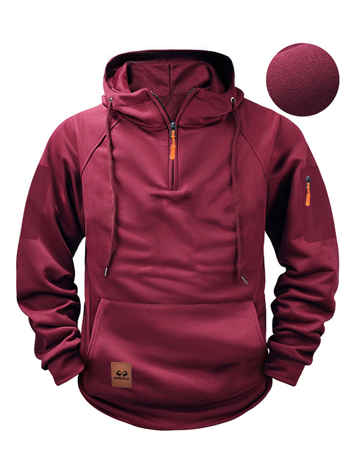 Zipper Multi-pocket Casual Sweatshirt Wine Red
