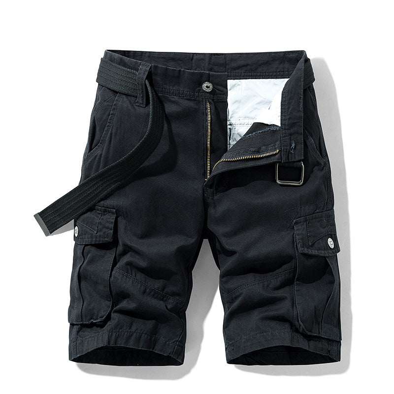 Multi-pocket Straight Casual Shorts Black
