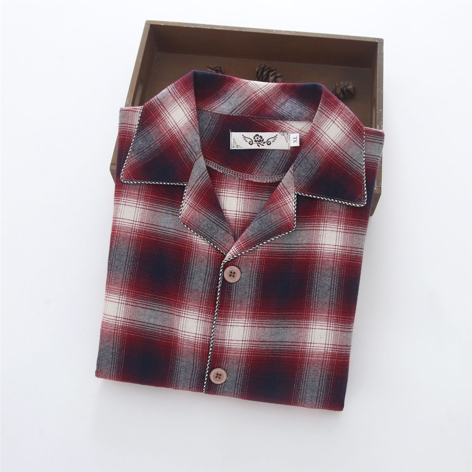 Warm Cloth Flannel Pajama Suit Red checkered pattern