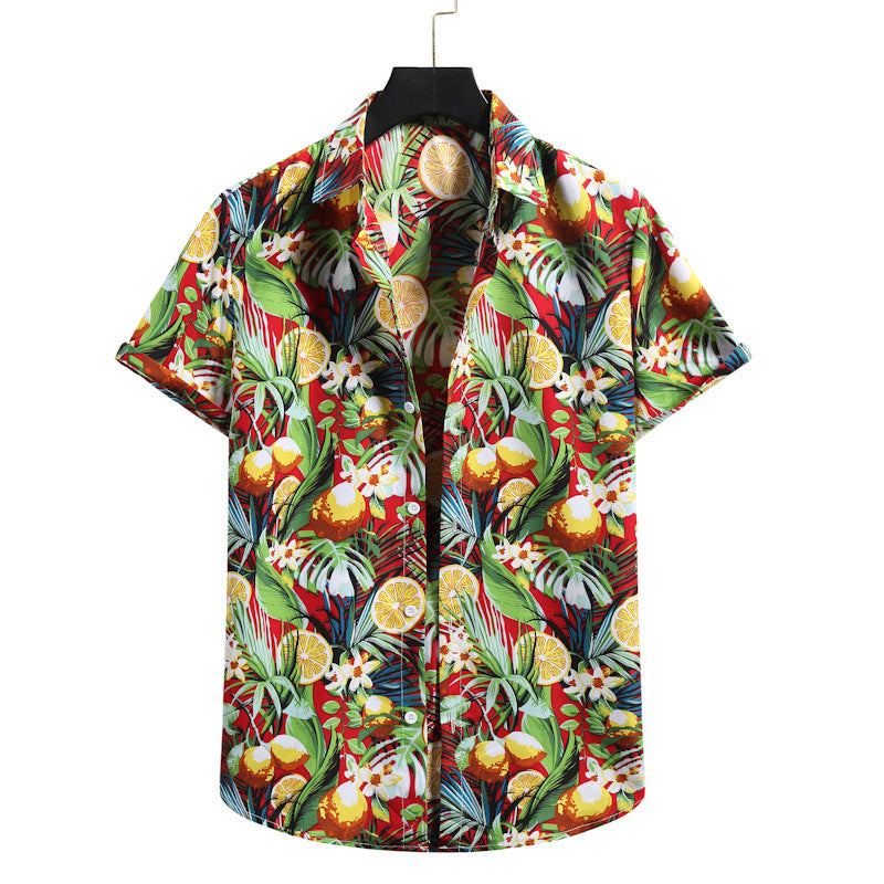 Shirt Hawaiian Lapel Short Sleeves Wine Red
