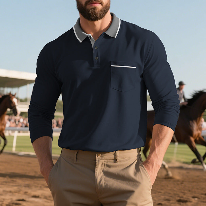 Long-sleeved Men's Polo Shirt Navy Blue