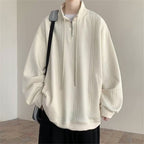 Half Zipper Creamy-white Jacquard Stand Collar Sweater