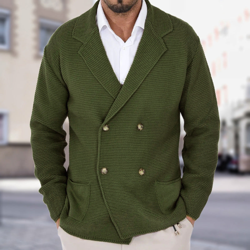 Cardigan Fallwinter Slim Lapel Double Breasted Sweater Army Green