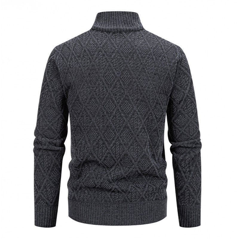 Fleece-lined Thickening Stand Collar Sweater Korean Style Casual Zipper Sweater