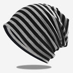 Big Head Circumference Trendy Men Pure Cotton Breathable Pullover Hat Black Stripe Free Size Flexible