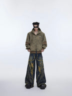 Retro Distressed Sweater Cardigan Stitching Design Sense Baggy Coat