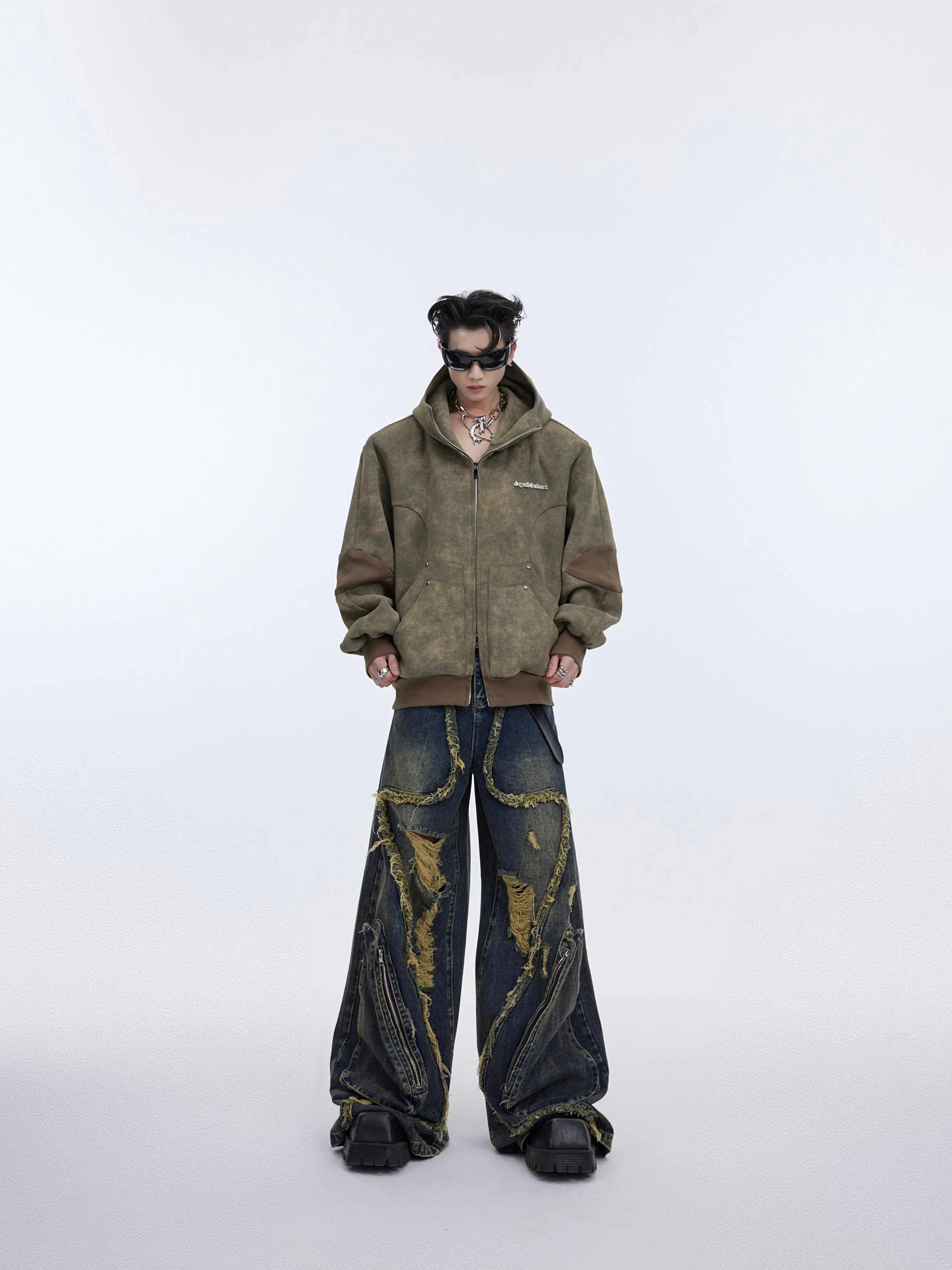Retro Distressed Sweater Cardigan Stitching Design Sense Baggy Coat