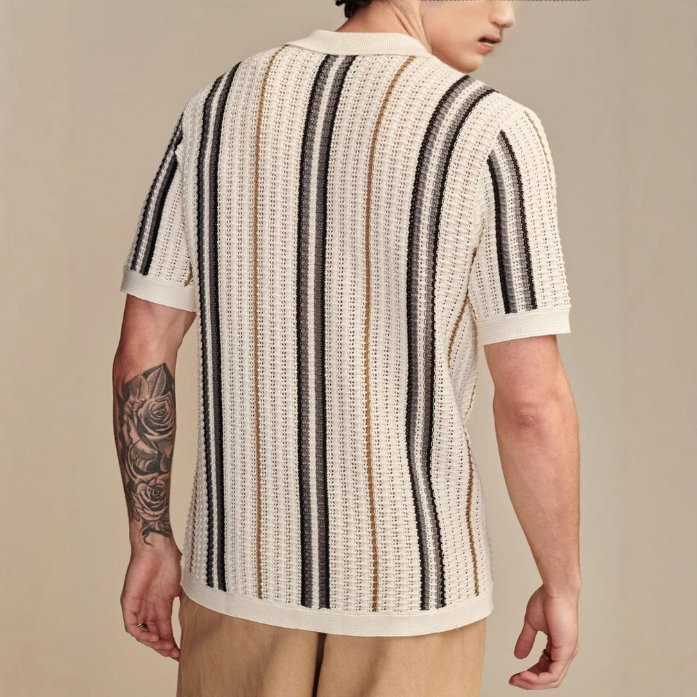 Hollow-out Knitted POLO Cardigan