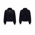 Rhinestone Detachable Tie Hooded Sweater Baggy Coat Black