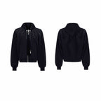 Rhinestone Detachable Tie Hooded Sweater Baggy Coat Black