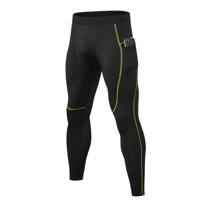 Fitness Training High Elastic Tight Trousers Black And Yellow Thread