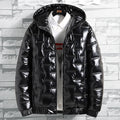 Winter Warm Men's New Hooded Jacket Casual Shiny Cotton Coat Short Black