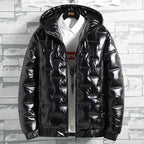 Winter Warm Men's New Hooded Jacket Casual Shiny Cotton Coat Short Black