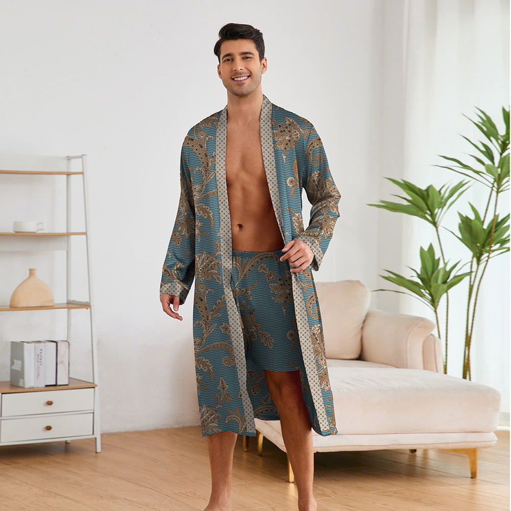 Printing Robes Long Sleeve Shorts Suit