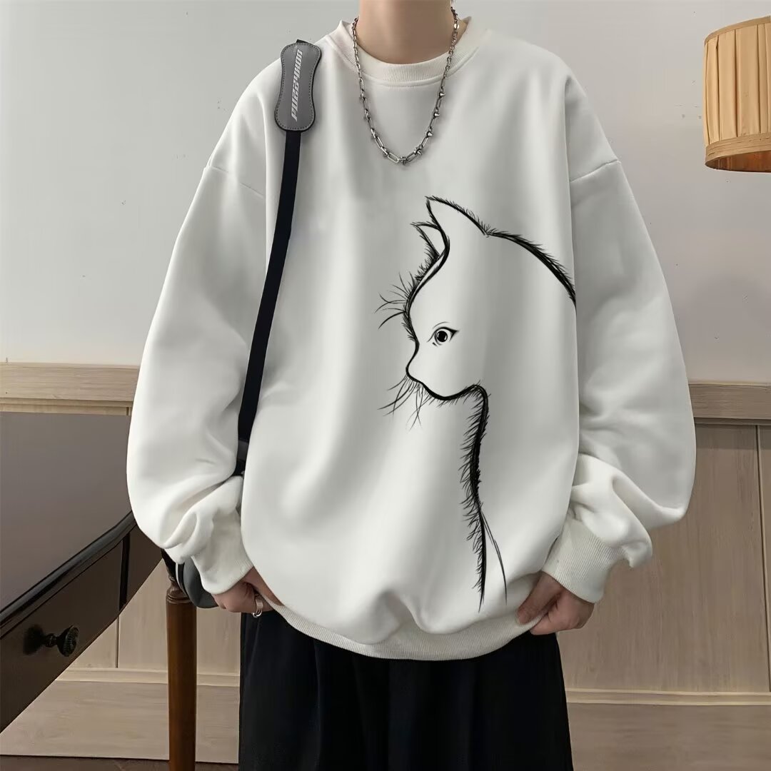 Cat Round Neck Long Sleeve Sweater