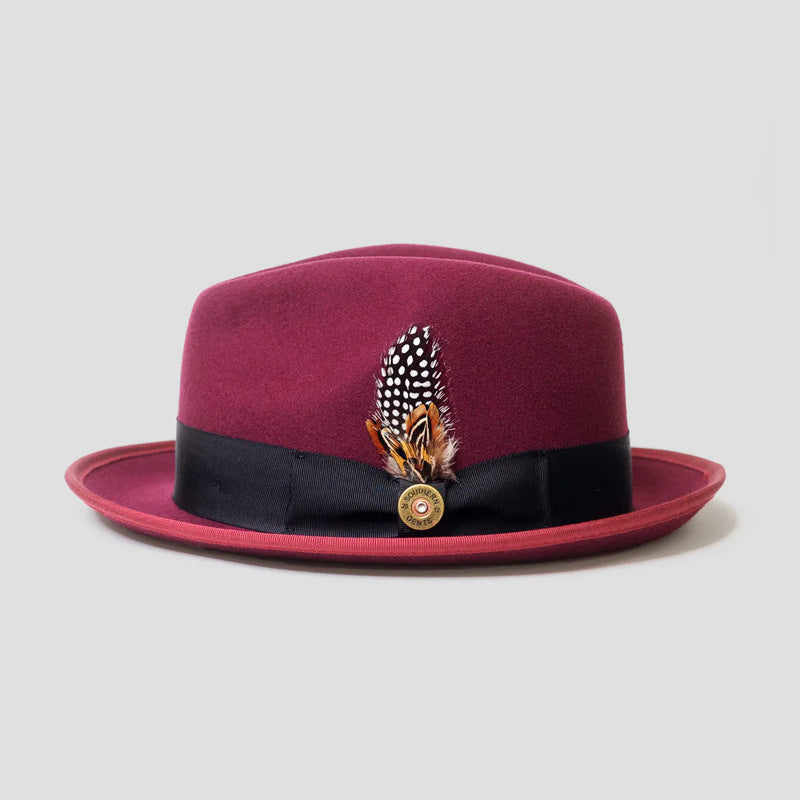 Fashion Bowknot Ribbon Sheep Felt Billycock Wine Red 56to58cm