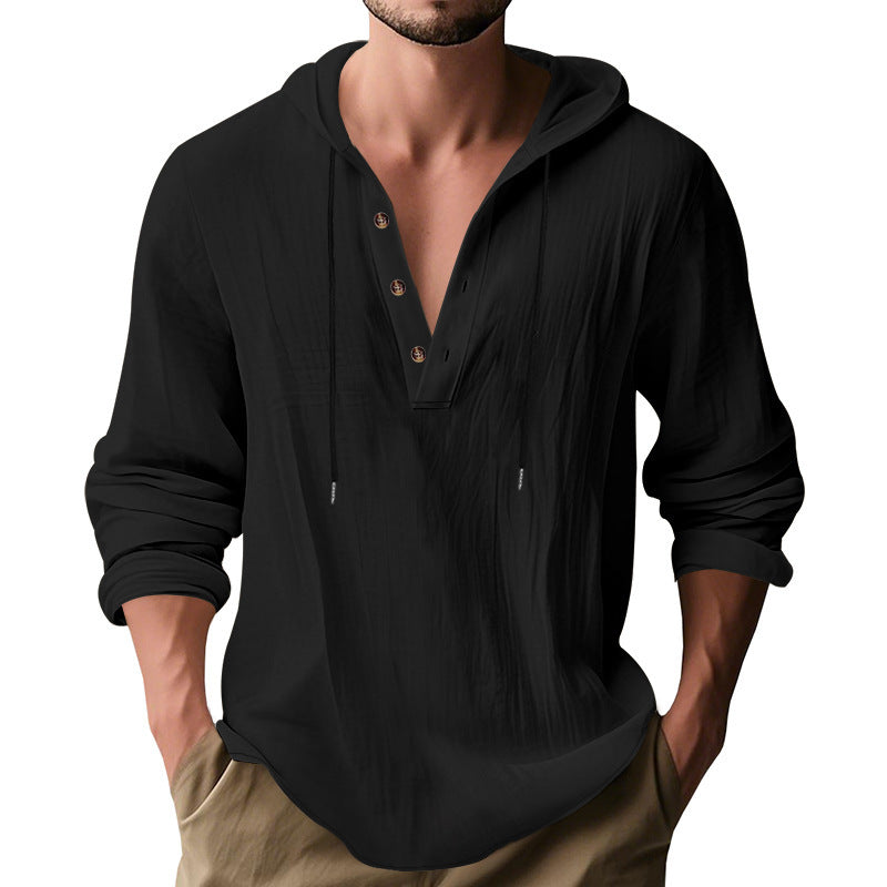 Hooded Casual Loose-fitting Sweater Black