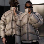 Metal Label Profile Bread Solid Color Stand Collar Velvet Cotton-padded Coat