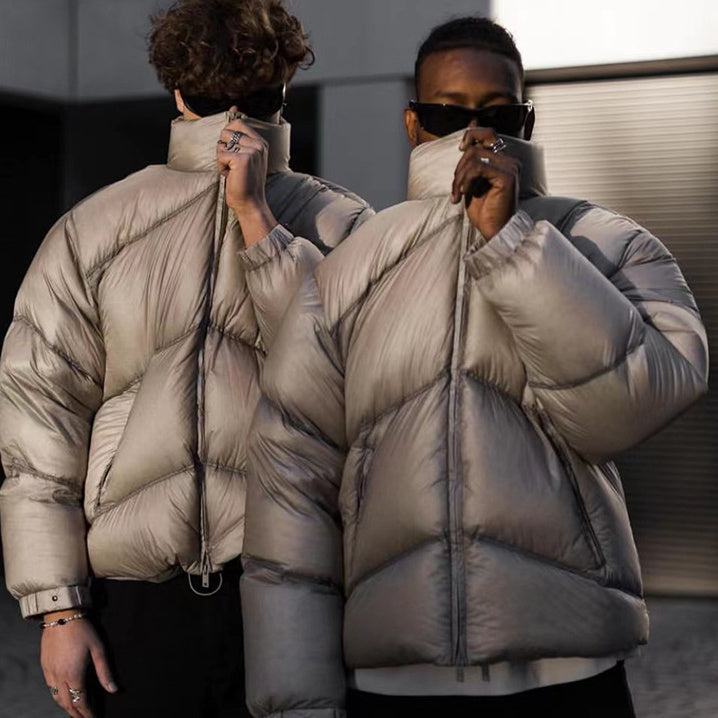 Metal Label Profile Bread Solid Color Stand Collar Velvet Cotton-padded Coat