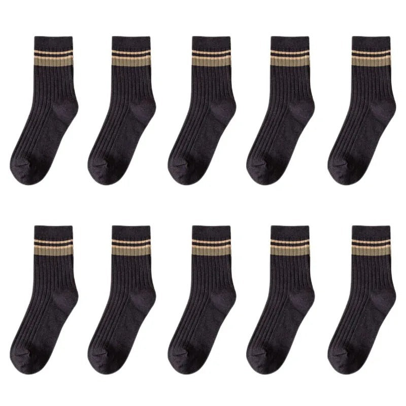 Mid-calf Academic Style Socks Black 10pairs