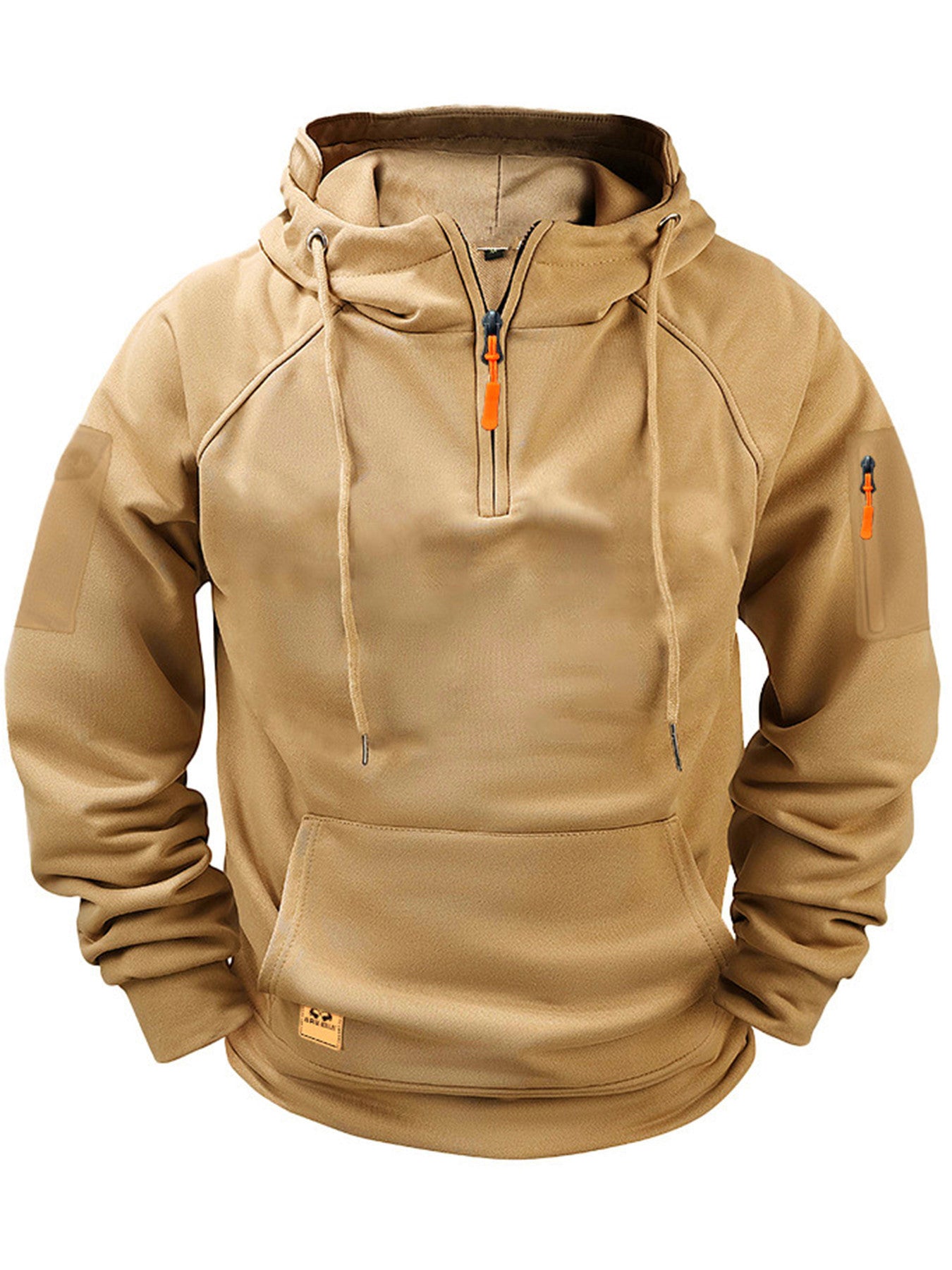 Zipper Multi-pocket Casual Sweatshirt Camel