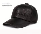 Casual Men's Leather Hat Crocodile Black Free Size