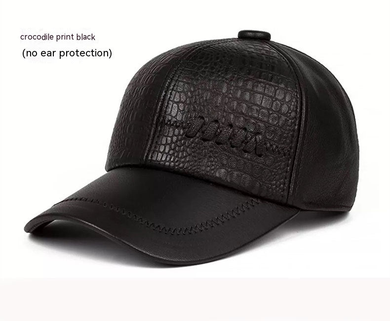 Casual Men's Leather Hat Crocodile Black Free Size