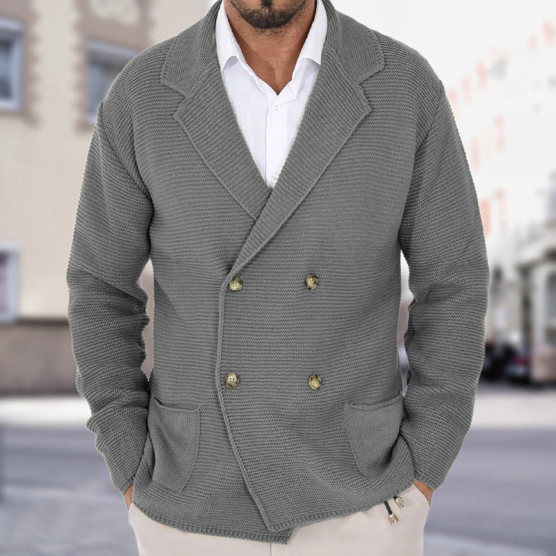 Cardigan Fallwinter Slim Lapel Double Breasted Sweater Gray